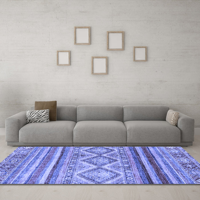 Machine Washable Southwestern Blue Country Rug in a Living Room, wshabs2439blu