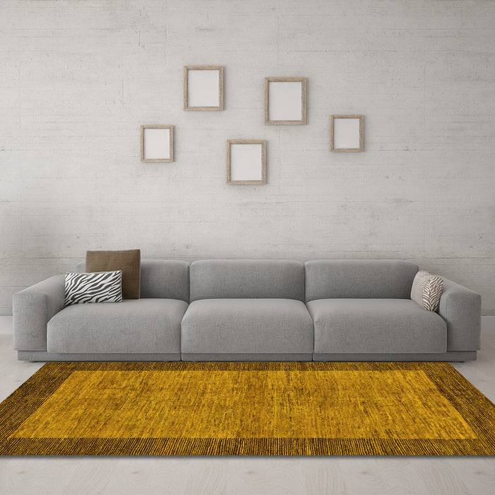 Machine Washable Abstract Yellow Modern Rug in a Living Room, wshabs243yw
