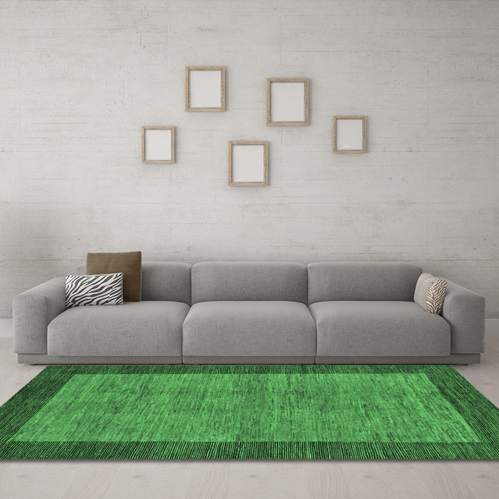 Machine Washable Abstract Emerald Green Modern Area Rugs in a Living Room,, wshabs243emgrn