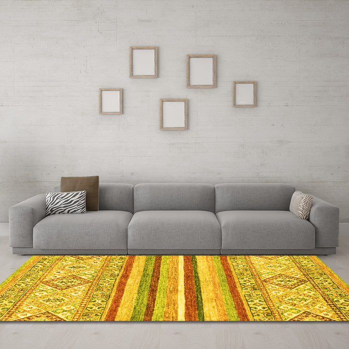 Machine Washable Abstract Yellow Modern Rug in a Living Room, wshabs2440yw