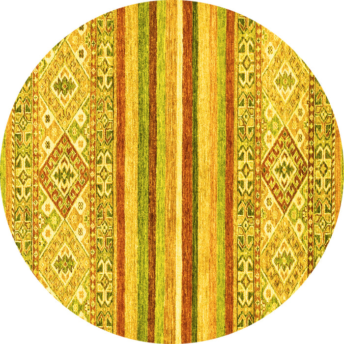 Round Abstract Yellow Modern Rug, abs2440yw