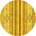 Round Abstract Yellow Modern Rug, abs2440yw