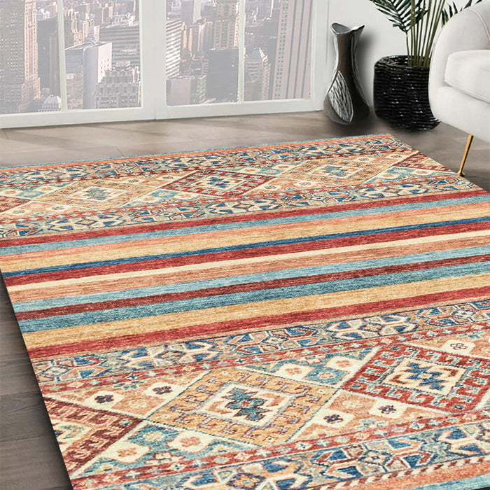 Abstract Rust Pink Modern Rug in Family Room, abs2440