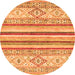 Round Machine Washable Abstract Orange Modern Area Rugs, wshabs2440org