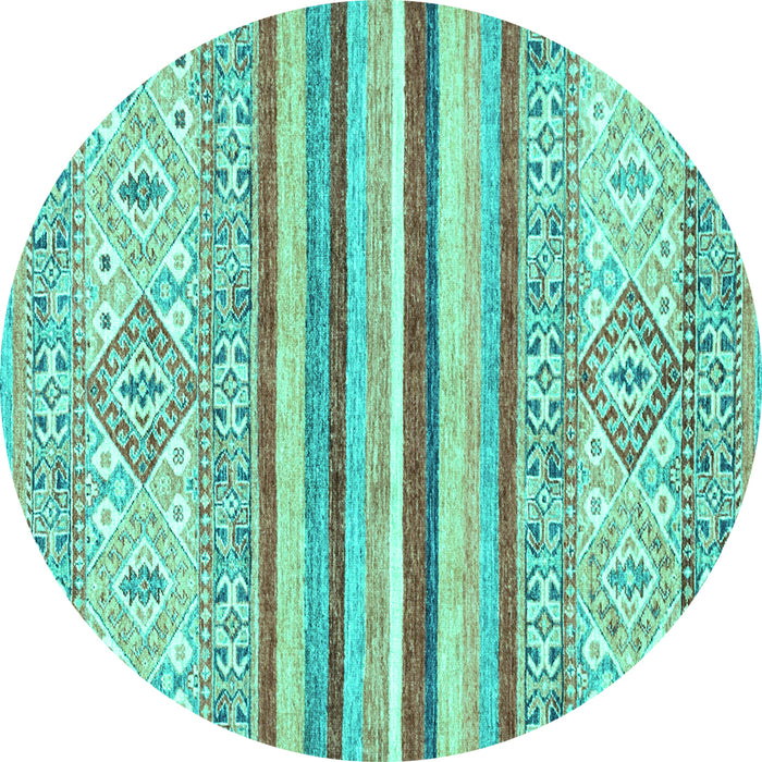 Round Machine Washable Abstract Turquoise Modern Area Rugs, wshabs2440turq