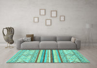 Machine Washable Abstract Turquoise Modern Rug, wshabs2440turq