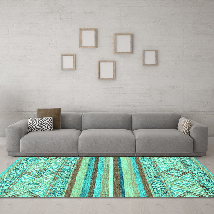 Machine Washable Abstract Turquoise Modern Area Rugs in a Living Room,, wshabs2440turq