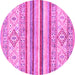 Round Machine Washable Abstract Pink Modern Rug, wshabs2440pnk