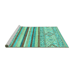 Sideview of Machine Washable Abstract Turquoise Modern Area Rugs, wshabs2440turq