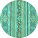 Round Abstract Turquoise Modern Rug, abs2441turq