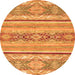 Round Machine Washable Abstract Orange Modern Area Rugs, wshabs2441org