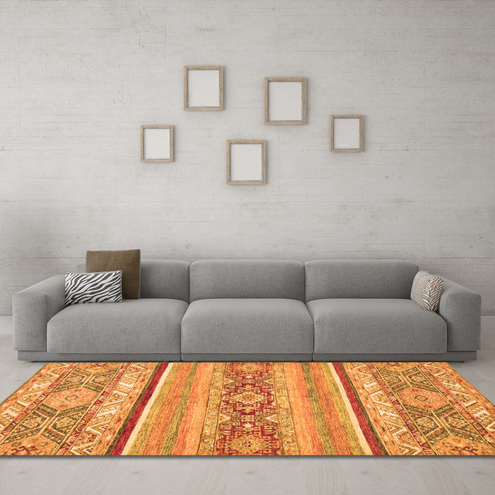 Machine Washable Abstract Orange Modern Area Rugs in a Living Room, wshabs2441org