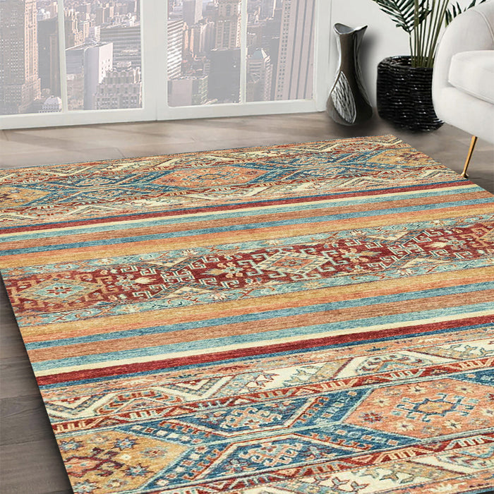 Abstract Gold Brown Modern Rug in Family Room, abs2441