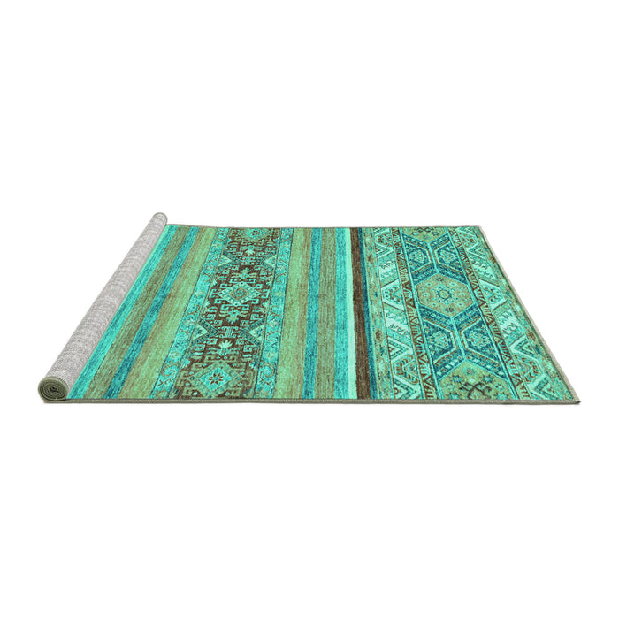 Sideview of Machine Washable Abstract Turquoise Modern Area Rugs, wshabs2441turq