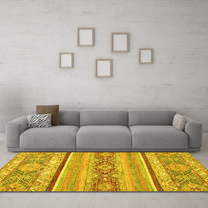 Machine Washable Abstract Yellow Modern Rug in a Living Room, wshabs2441yw