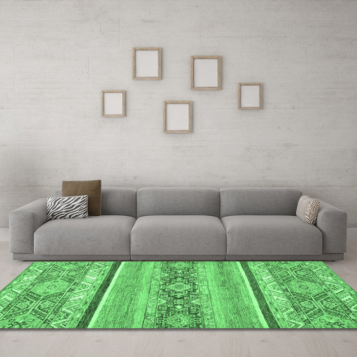 Machine Washable Abstract Emerald Green Modern Area Rugs in a Living Room,, wshabs2441emgrn