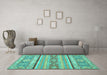 Machine Washable Abstract Turquoise Modern Area Rugs in a Living Room,, wshabs2441turq