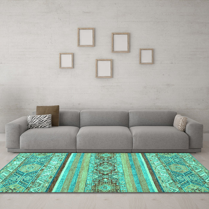 Machine Washable Abstract Turquoise Modern Area Rugs in a Living Room,, wshabs2441turq