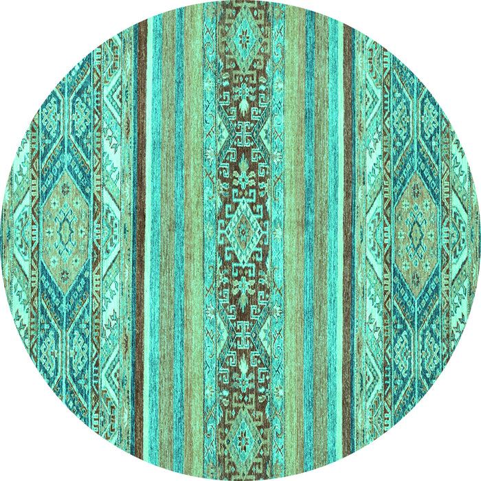 Round Machine Washable Abstract Turquoise Modern Area Rugs, wshabs2441turq