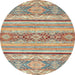 Round Abstract Gold Brown Modern Rug, abs2441