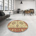 Round Abstract Red Oriental Rug in a Office, abs2442