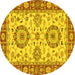 Round Machine Washable Oriental Yellow Traditional Rug, wshabs2442yw