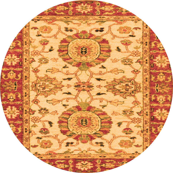Round Machine Washable Oriental Orange Traditional Area Rugs, wshabs2442org