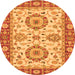 Round Machine Washable Oriental Orange Traditional Area Rugs, wshabs2442org