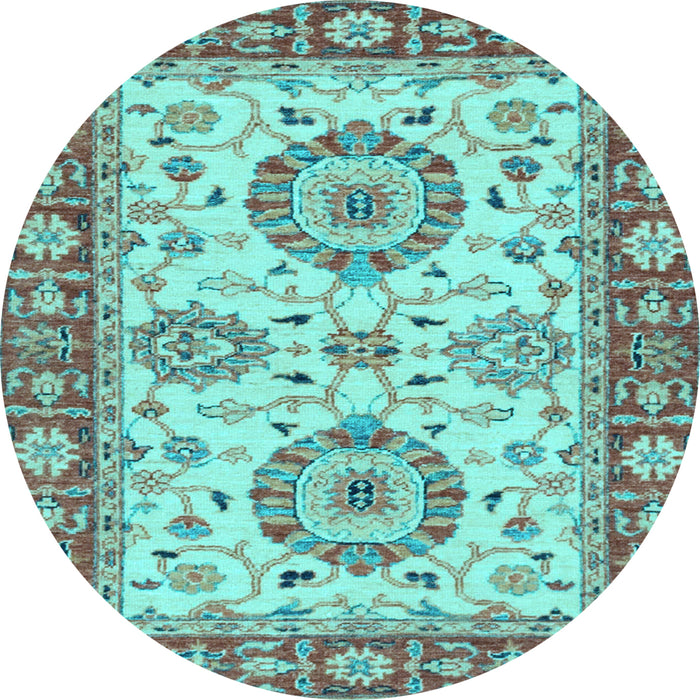 Round Machine Washable Oriental Light Blue Traditional Rug, wshabs2442lblu