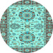 Round Machine Washable Oriental Light Blue Traditional Rug, wshabs2442lblu