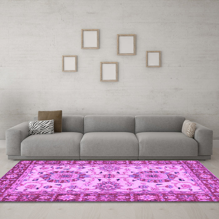 Machine Washable Oriental Purple Traditional Area Rugs in a Living Room, wshabs2442pur