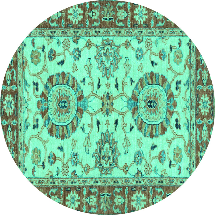Round Machine Washable Oriental Turquoise Traditional Area Rugs, wshabs2442turq