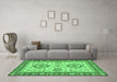 Machine Washable Oriental Emerald Green Traditional Area Rugs in a Living Room,, wshabs2442emgrn