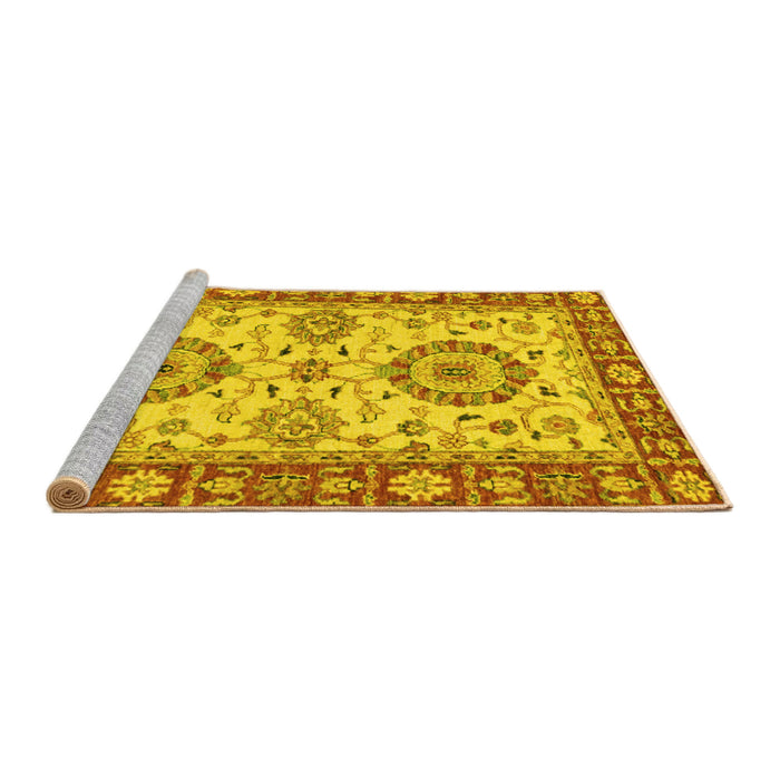 Sideview of Machine Washable Oriental Yellow Traditional Rug, wshabs2442yw