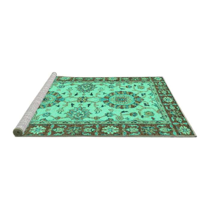 Sideview of Machine Washable Oriental Turquoise Traditional Area Rugs, wshabs2442turq