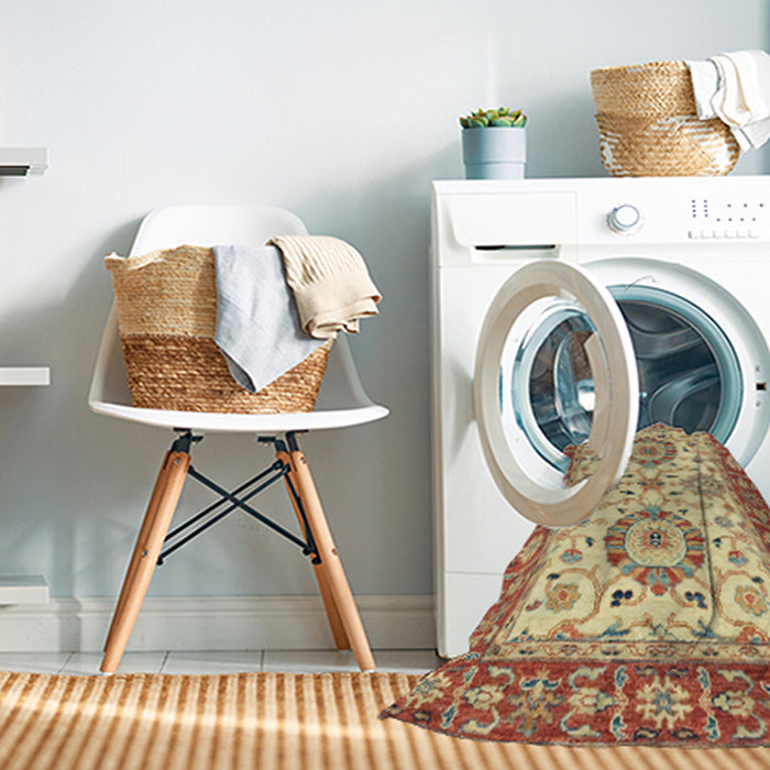 Machine Washable Abstract Red Rug in a Washing Machine, wshabs2442