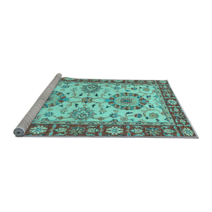 Sideview of Machine Washable Oriental Light Blue Traditional Rug, wshabs2442lblu