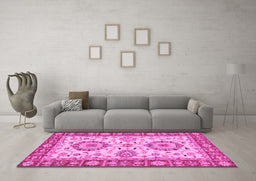 Machine Washable Oriental Pink Traditional Rug in a Living Room, wshabs2442pnk