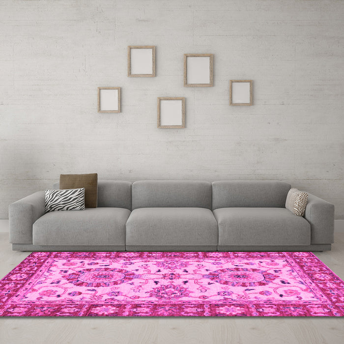 Machine Washable Oriental Pink Traditional Rug in a Living Room, wshabs2442pnk