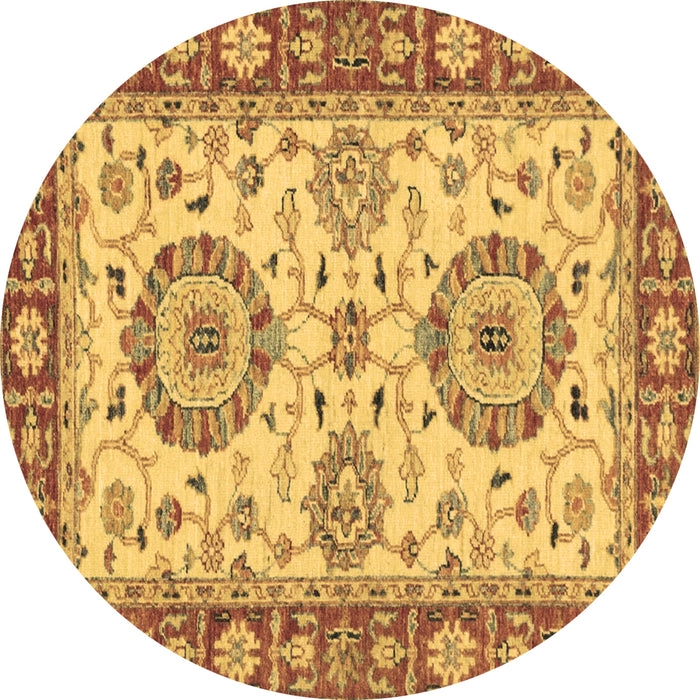 Round Machine Washable Oriental Brown Traditional Rug, wshabs2442brn
