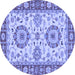 Round Machine Washable Oriental Blue Traditional Rug, wshabs2442blu