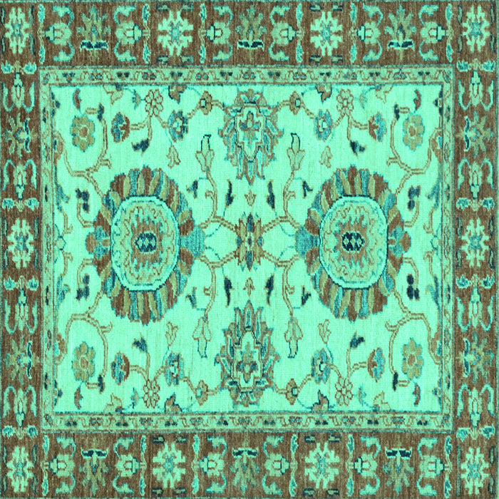 Square Machine Washable Oriental Turquoise Traditional Area Rugs, wshabs2442turq