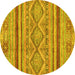 Round Machine Washable Abstract Yellow Modern Rug, wshabs2443yw