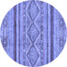 Round Abstract Blue Modern Rug, abs2443blu