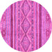 Round Machine Washable Abstract Pink Modern Rug, wshabs2443pnk