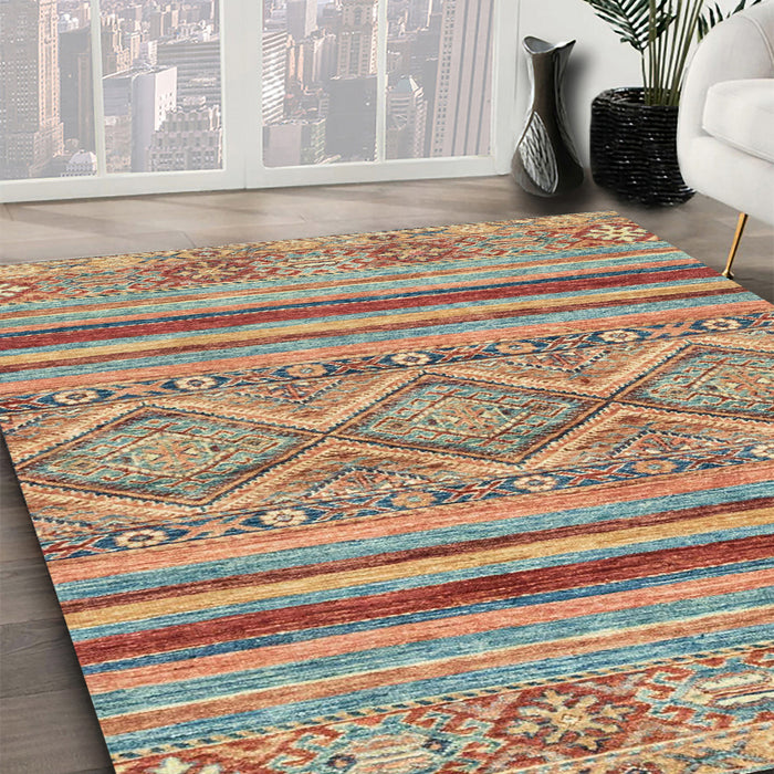 Abstract Dark Khaki Green Modern Rug in Family Room, abs2443