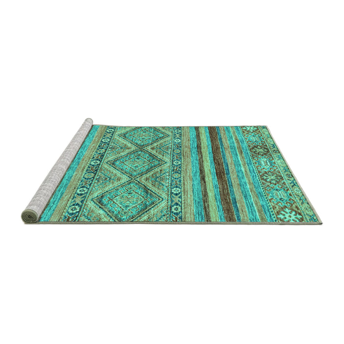 Sideview of Machine Washable Abstract Turquoise Modern Area Rugs, wshabs2443turq