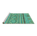 Sideview of Machine Washable Abstract Turquoise Modern Area Rugs, wshabs2443turq