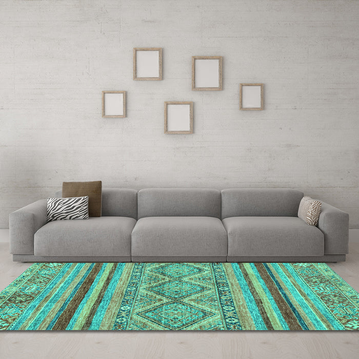 Machine Washable Abstract Turquoise Modern Area Rugs in a Living Room,, wshabs2443turq