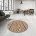 Round Abstract Dark Khaki Green Modern Rug in a Office, abs2443